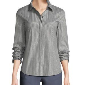Lafayette 148 Gray Phaedra Metallic Striped Blouse